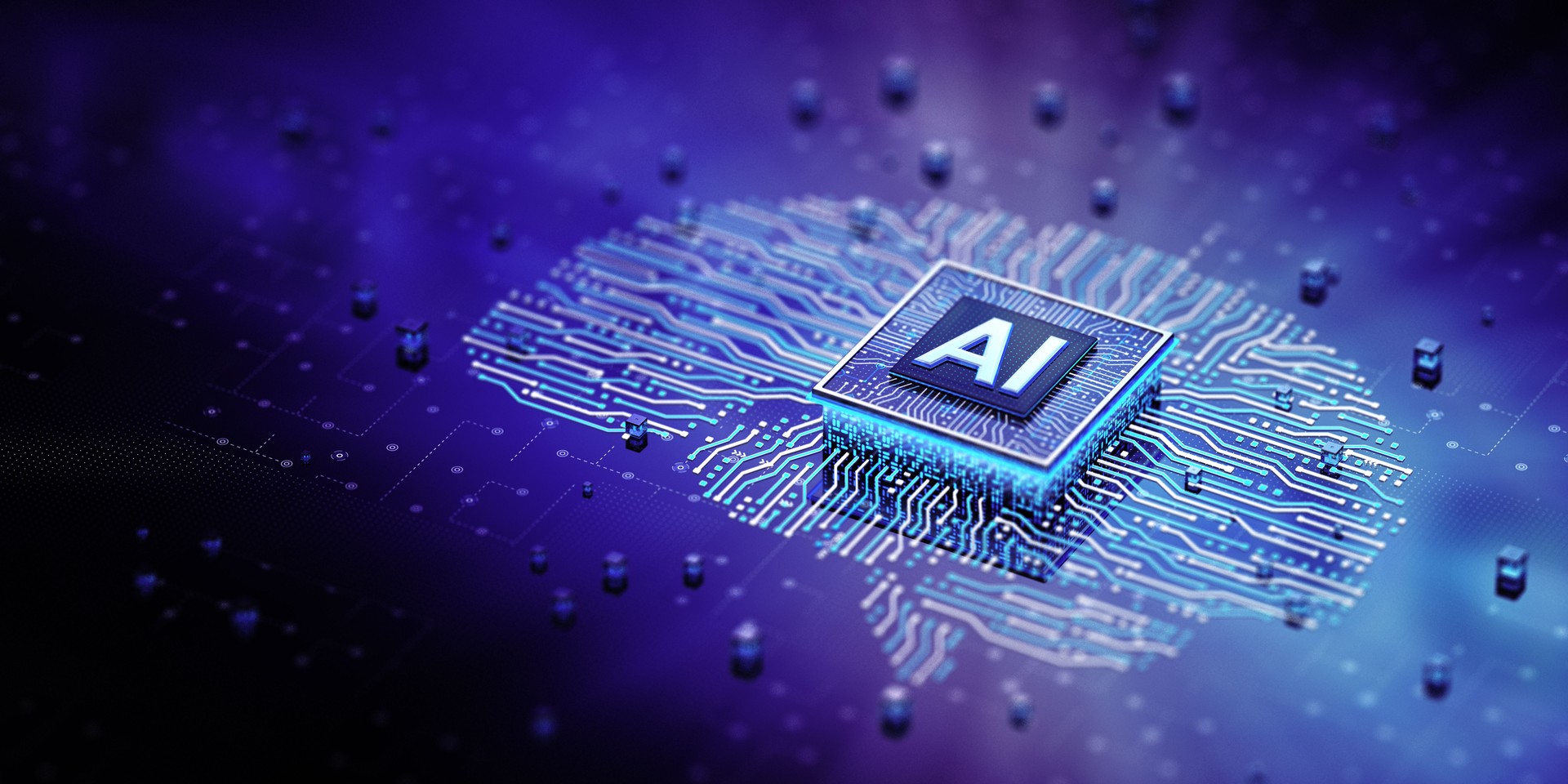 Tecnología de IA - Chip cerebral de inteligencia artificial - Conceptos amplios. Espacio de copia